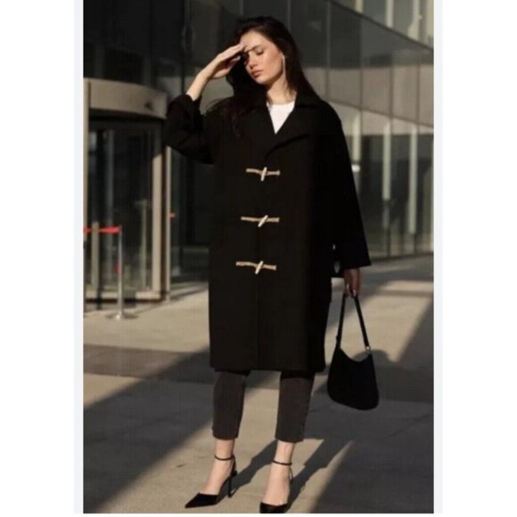 ZARA WOOL BLEND COAT WITH TOGGLES LIMITED EDITION BLACK SIZE M REF. 3057/783 - Picture 1 of 15